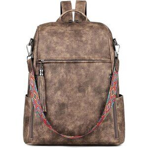 FADEON Leather Laptop Backpack for Women Designer 15.6 inch PU Laptop Bag,